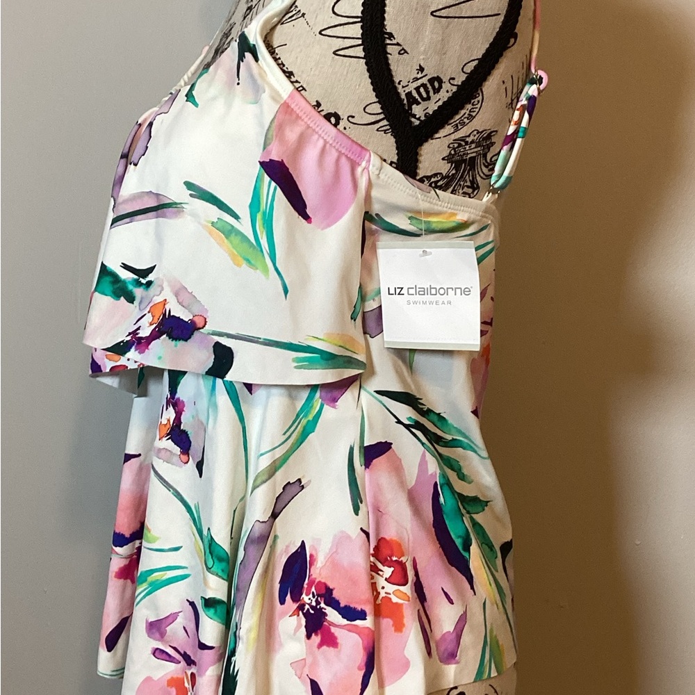 🌴☀️ TANKINI TOP by LIZ CLAIBORNE SEPARATES ROMANTIC FLORAL BUILT IN BRA TOP Sz 6